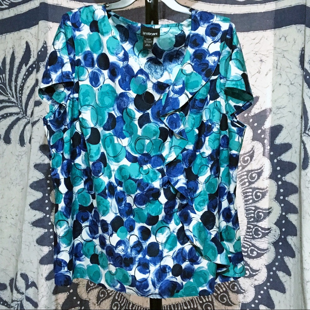 Lane Bryant Silky Dress Shirt Blues Teal 22 24